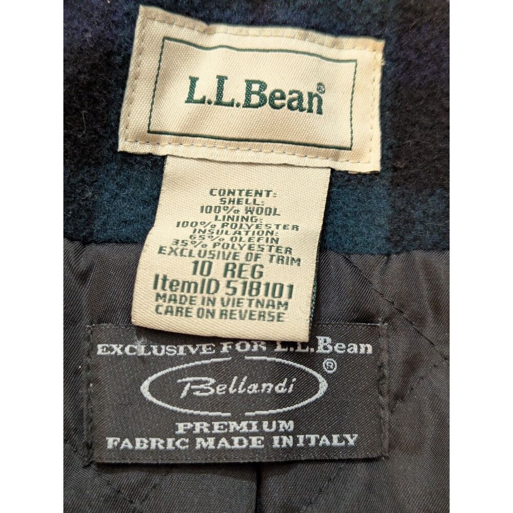L.L.Bean Italian Wool Toggle / Duffle Coat Womens 10 Black Watch Plaid Hooded - Picture 3 of 6